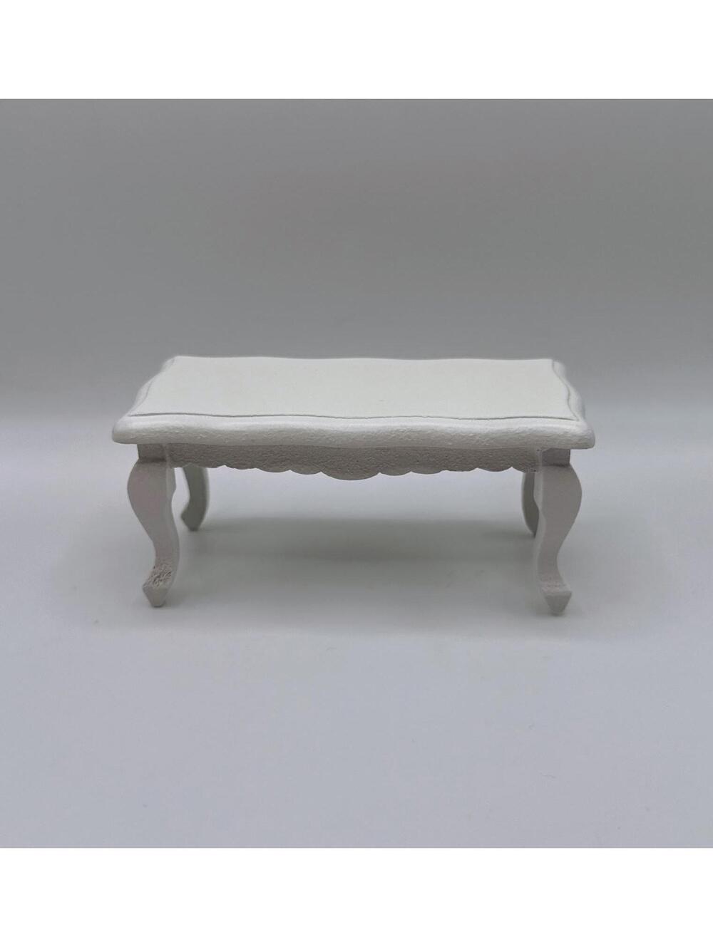 1:12 Dollhouse Miniature White Wood Coffee Table, Scalloped Edge Table for Doll